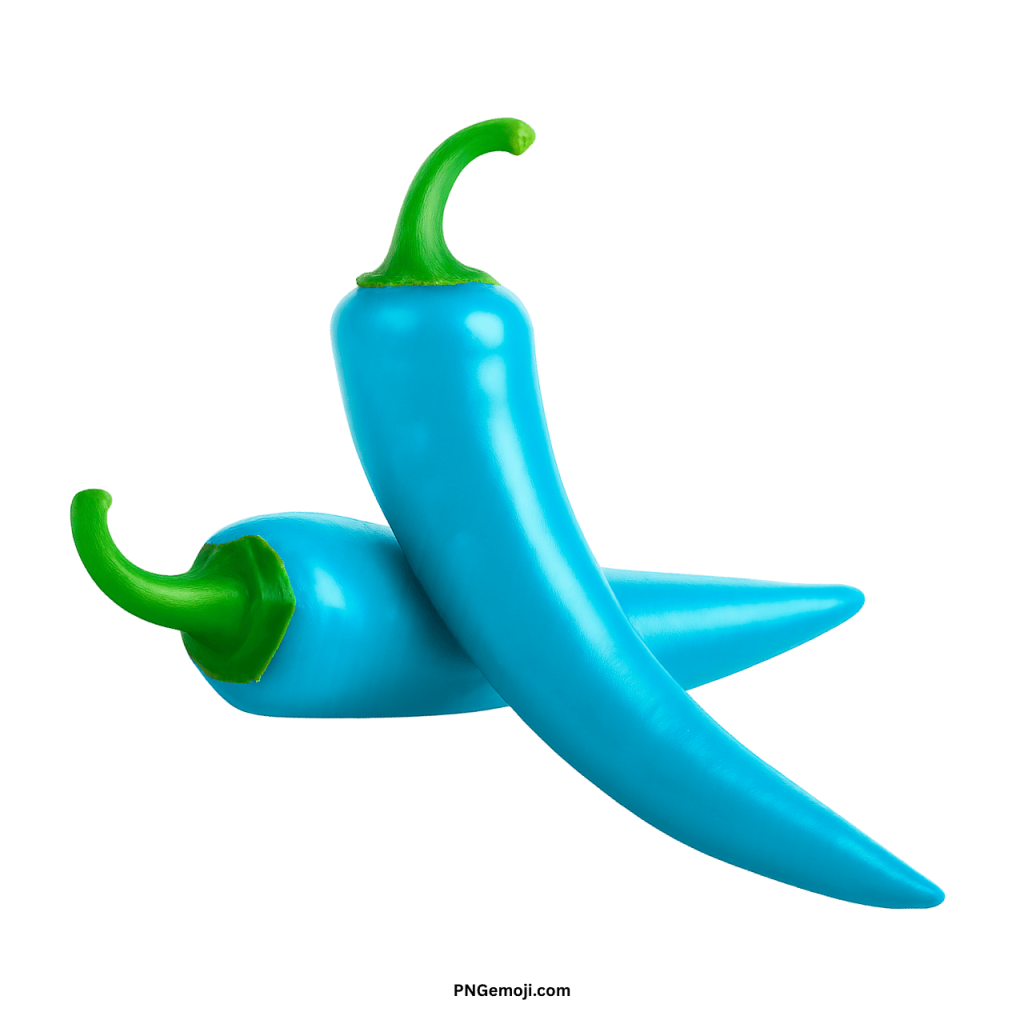 Bright blue chili pepper PNG isolated, unique spicy vegetable emoji icon for creative use