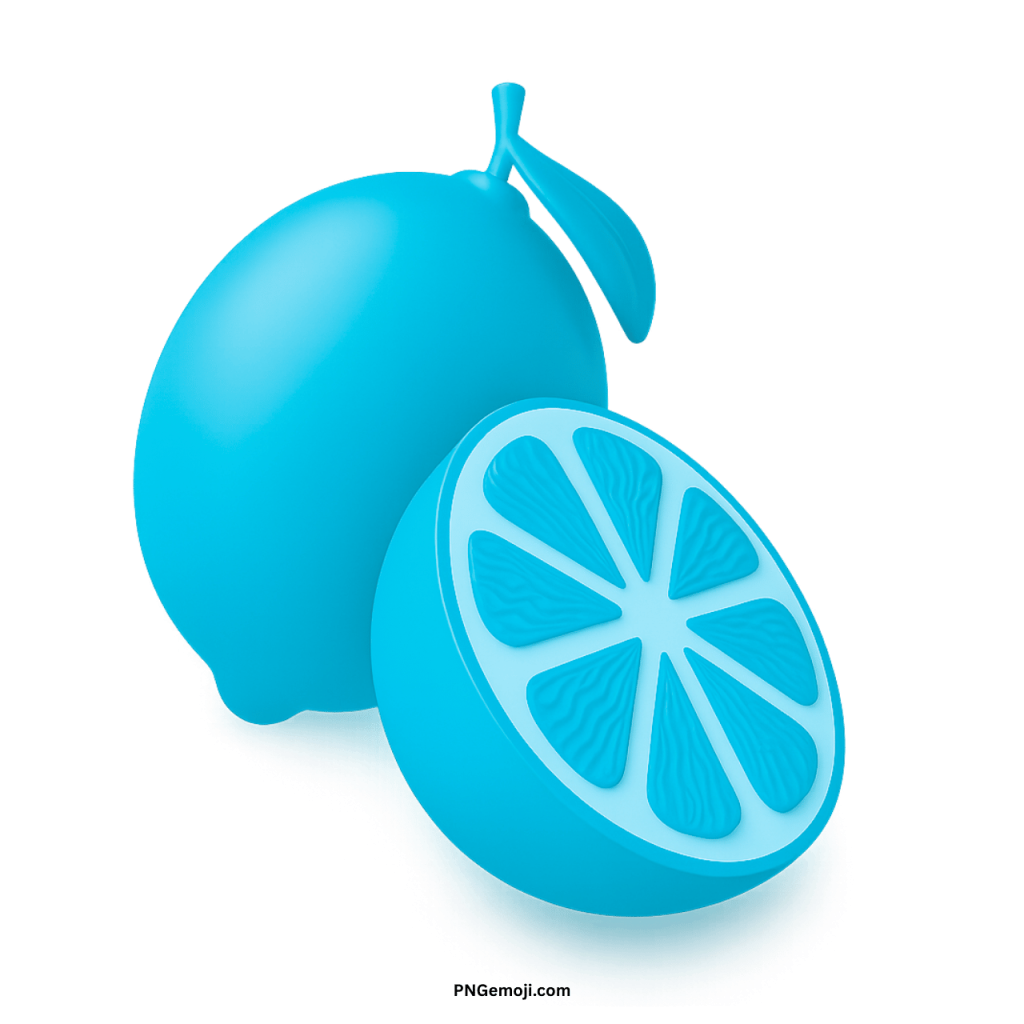 Blue citrus fruit emoji icon with sliced wedges used in keyboards and digital chats.