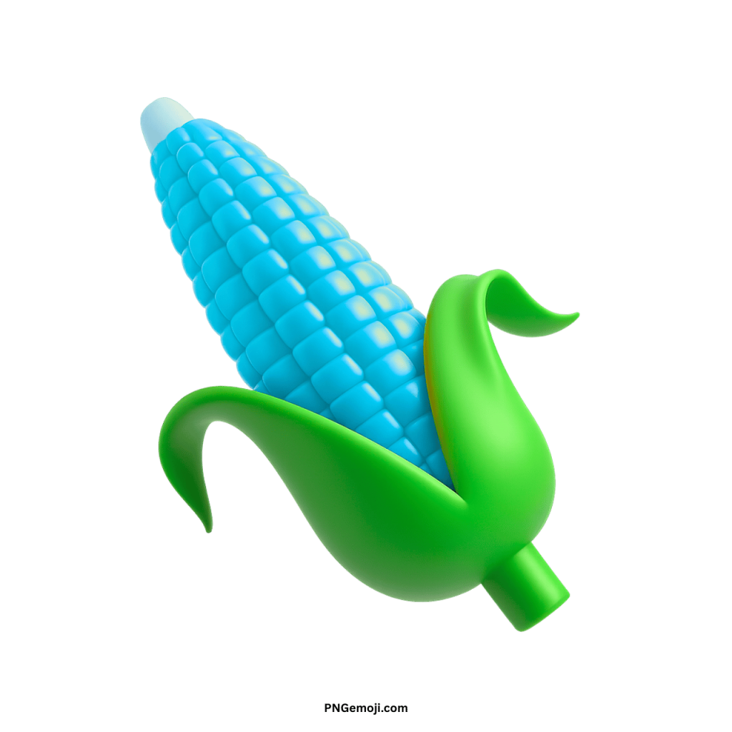3D blue ear of corn emoji with green husk digital illustration