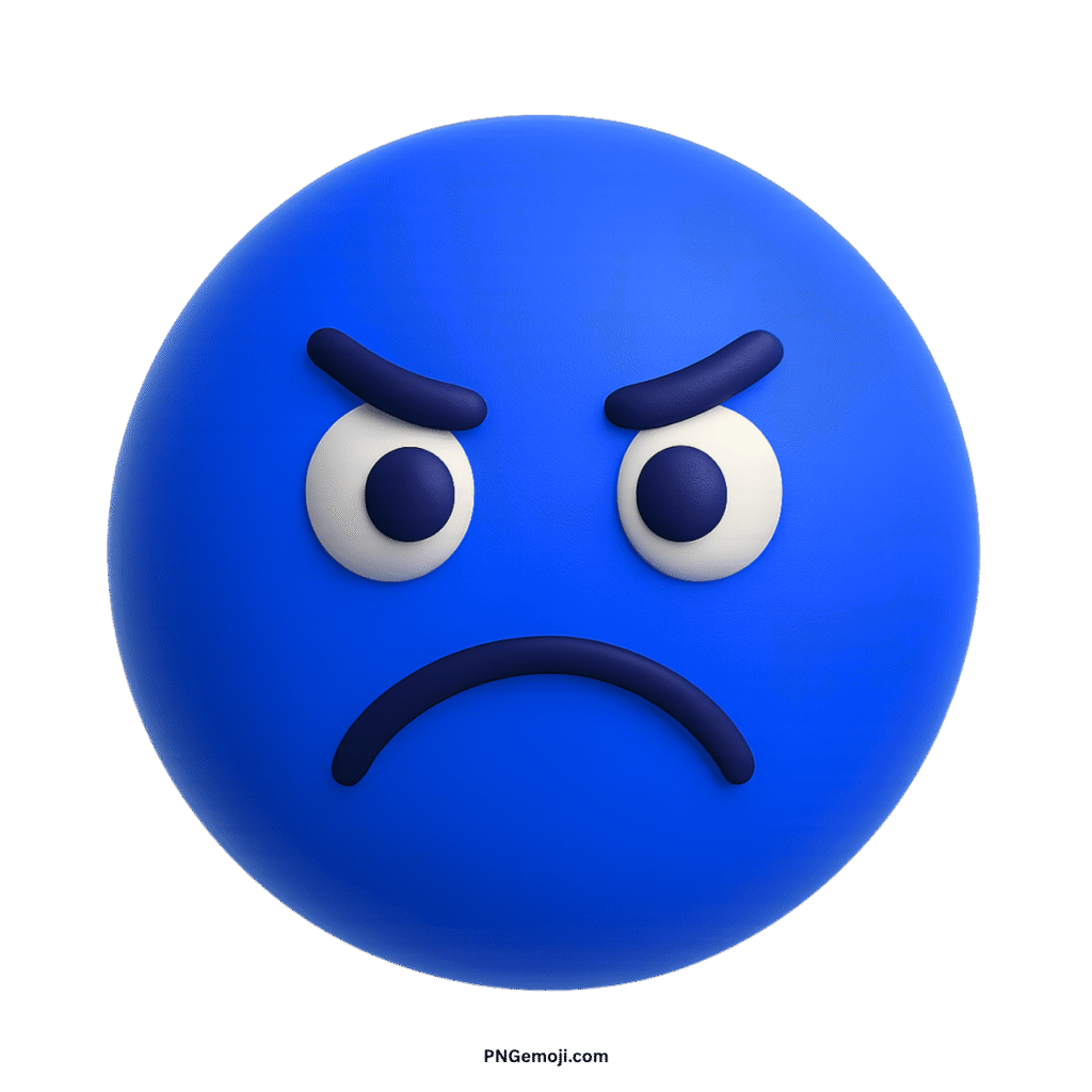 An angry blue emoji with furrowed brows, wide eyes, and a frustrated frown.