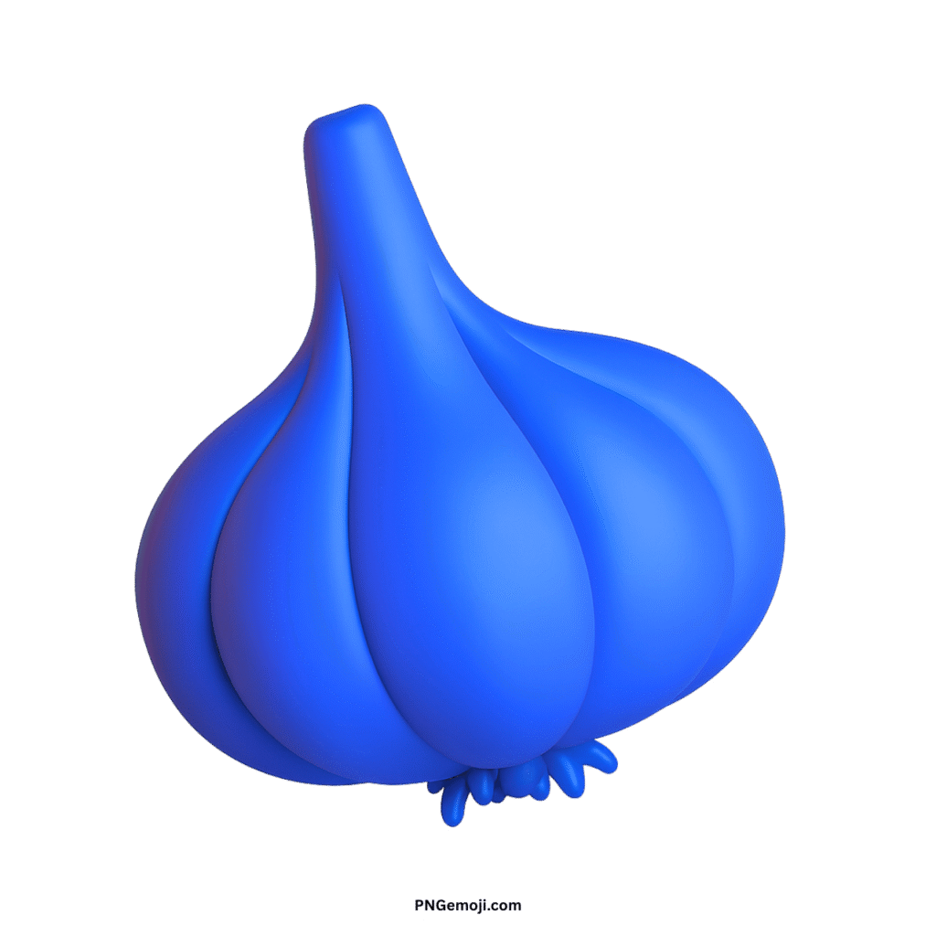 3D rendered vibrant blue garlic emoji on a black background, minimalist design.