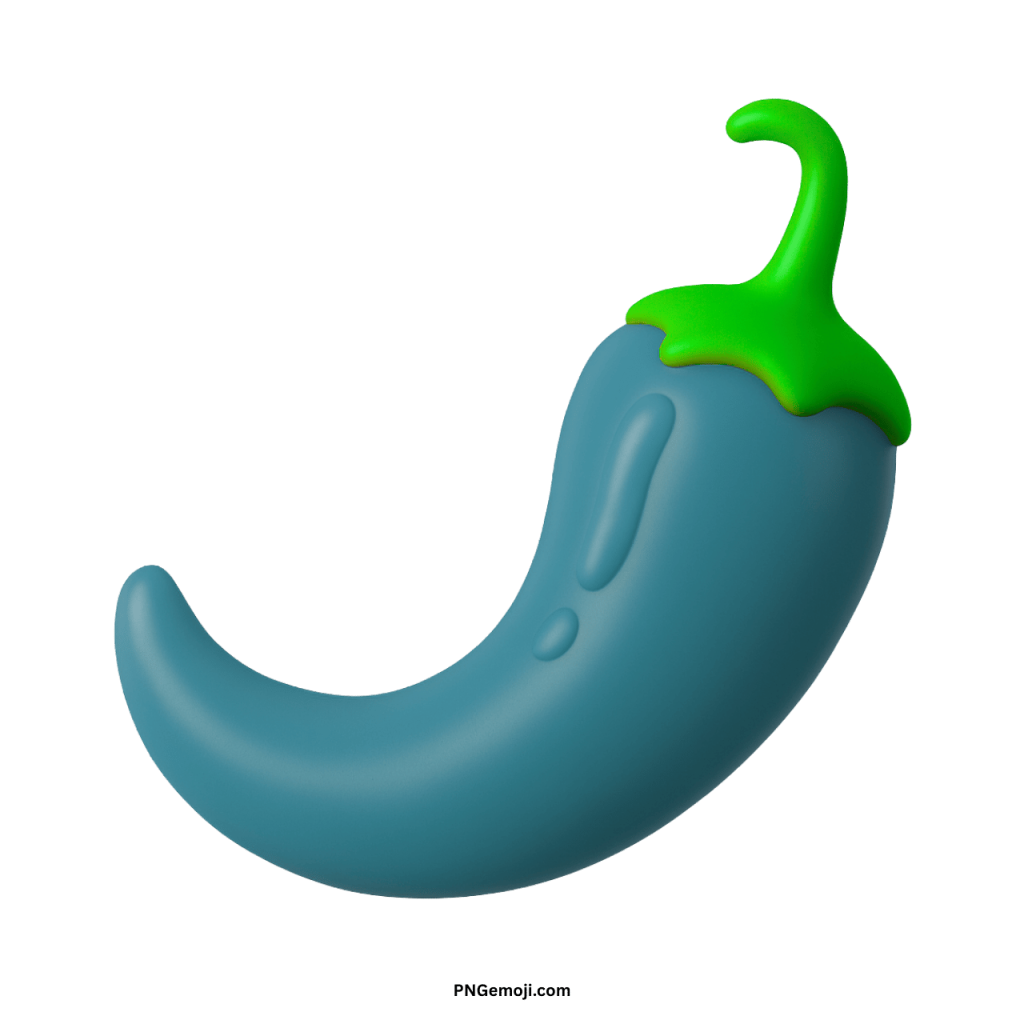 3D blue hot pepper emoji with green stem isolated transparent PNG illustration