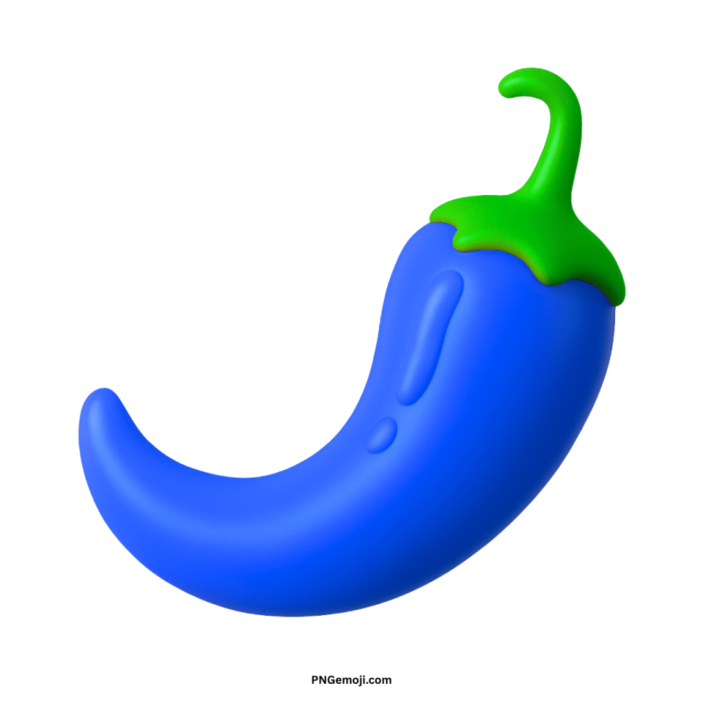 Blue hot pepper emoji with green stem, spicy chili vegetable digital icon illustration