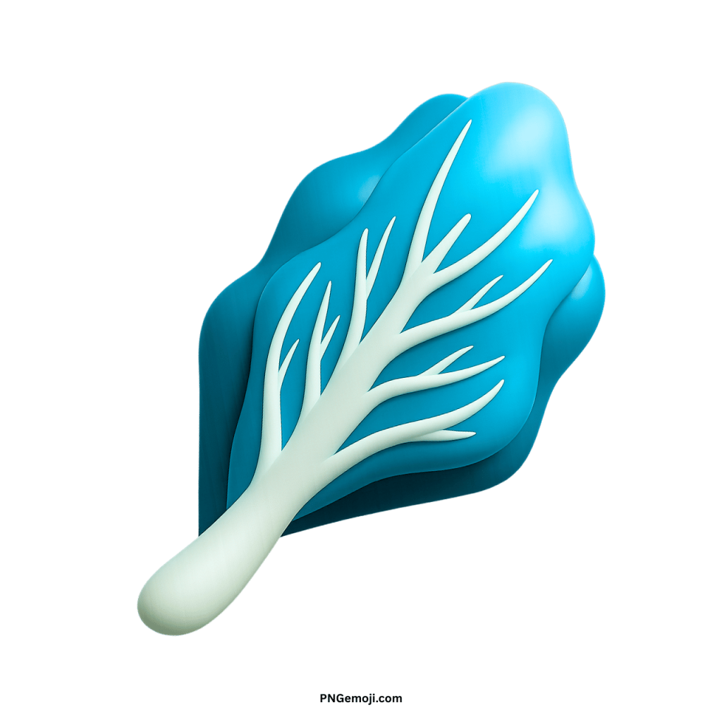  3D rendered blue leafy vegetable emoji with white stem, for modern digital design.