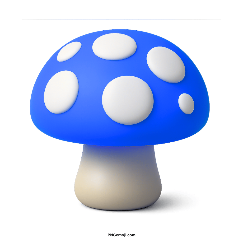 Blue mushroom emoji with white circular spots digital icon for fun messages