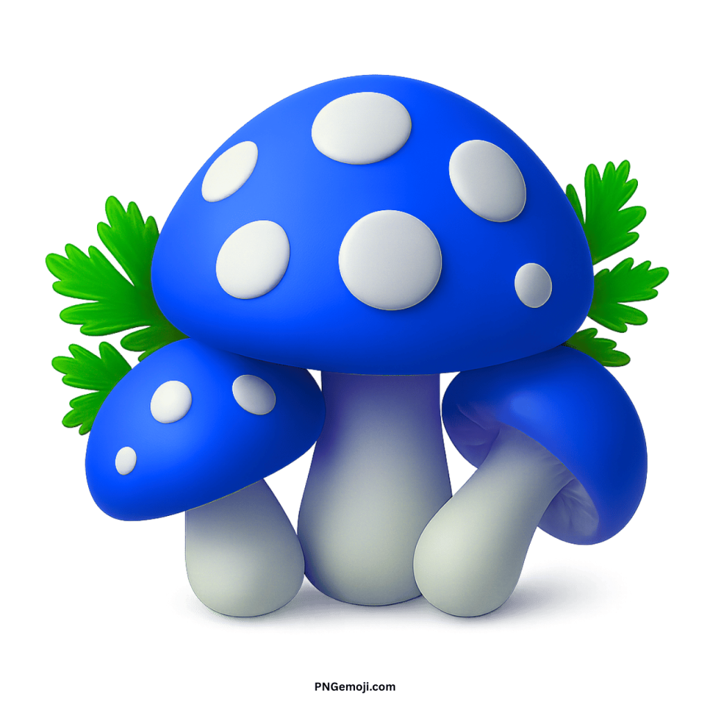 Blue mushroom PNG with white spots 3D cartoon emoji transparent background