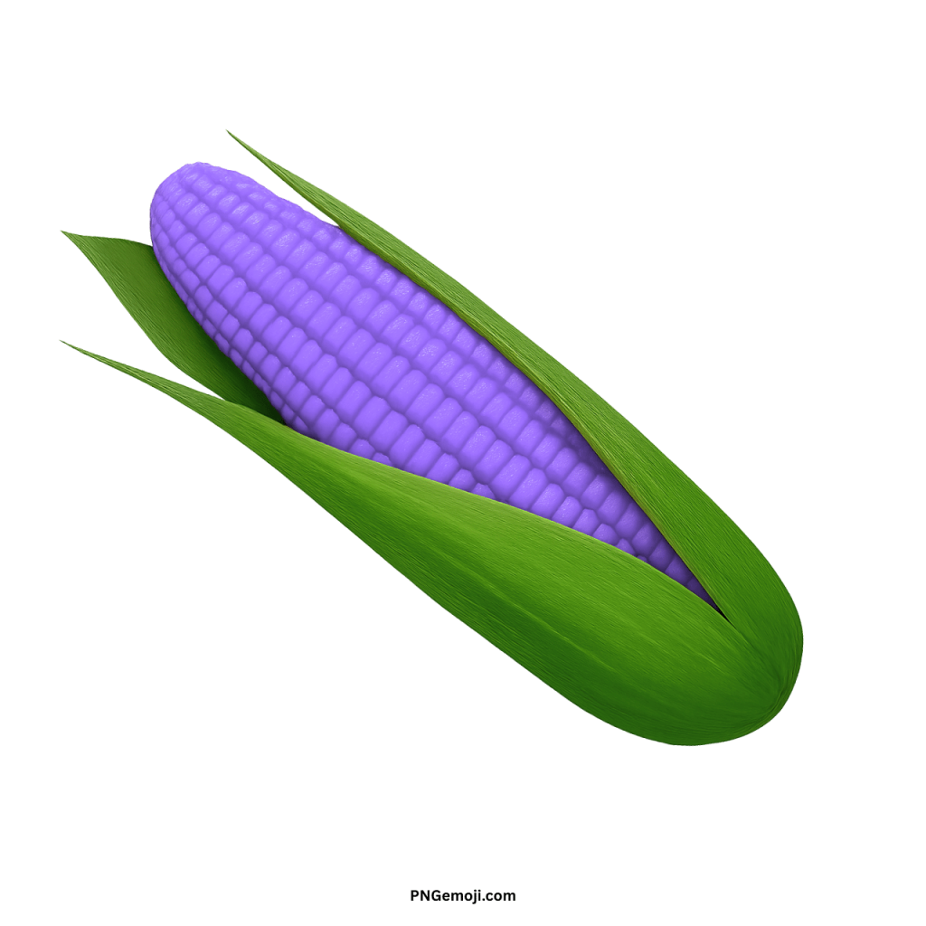 Blue purple ear of corn emoji PNG with green husk isolated on transparent background