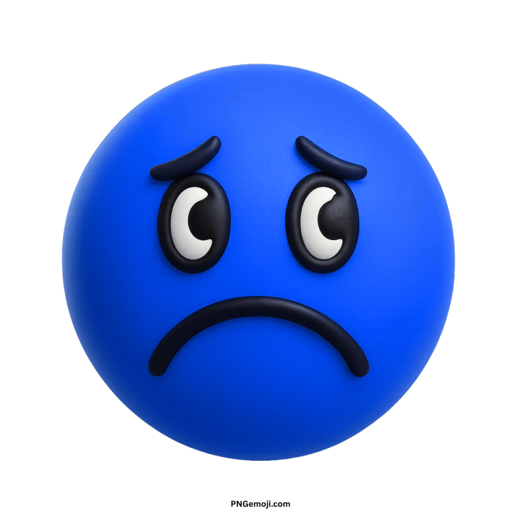  A melancholy blue emoji with a sad face, downturned mouth, and worried eyes.
