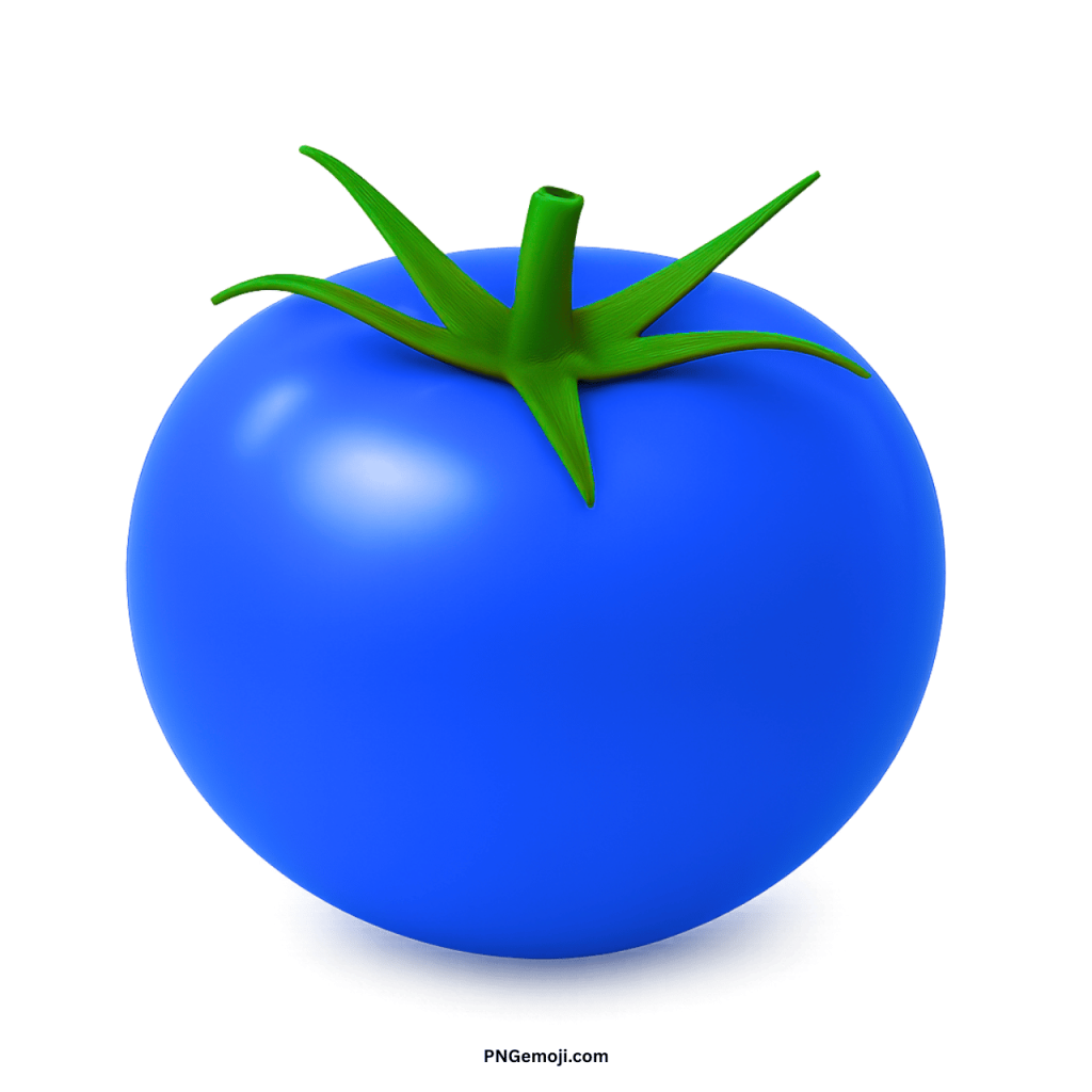  A vibrant blue tomato with a green stem against a stark black background.