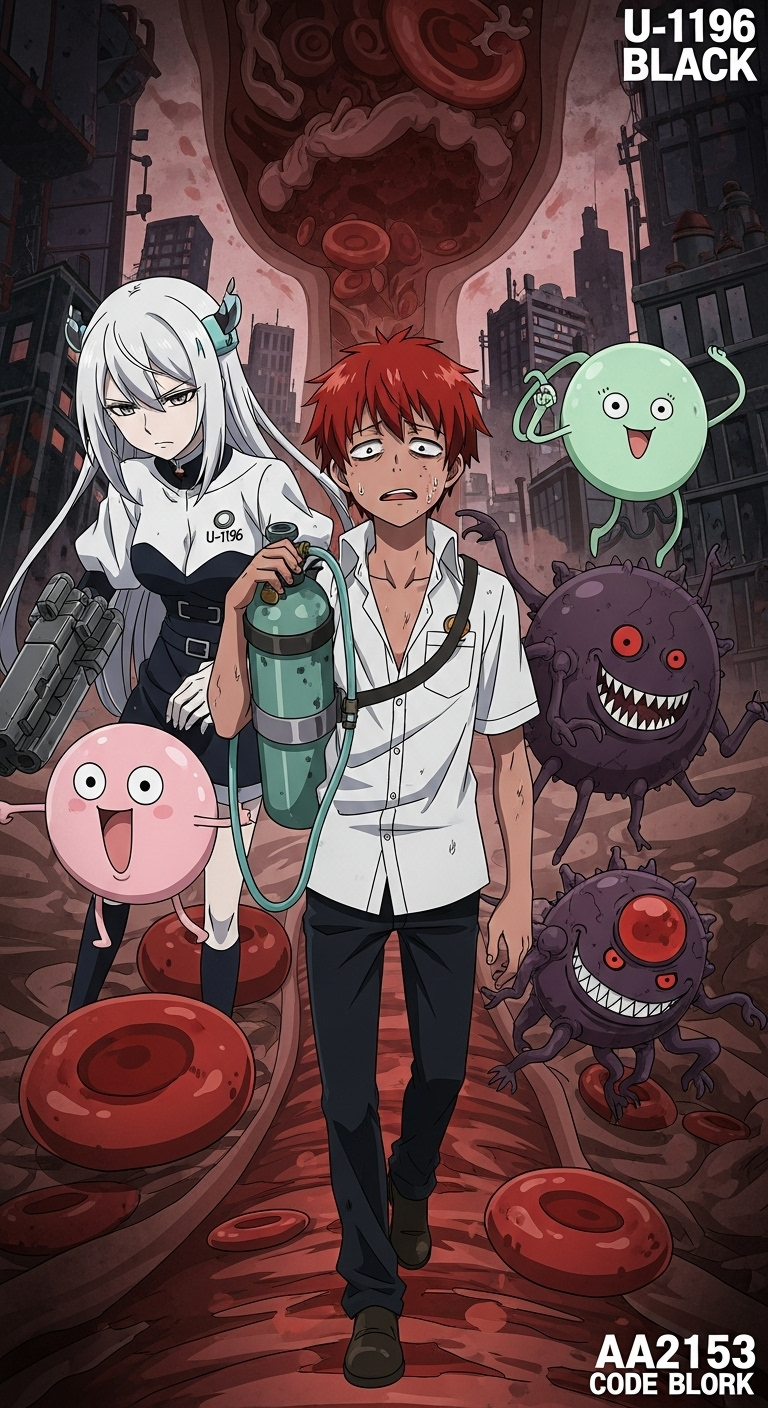 Cells at Work Code Black anime wallpaper featuring main characters in dramatic action scene