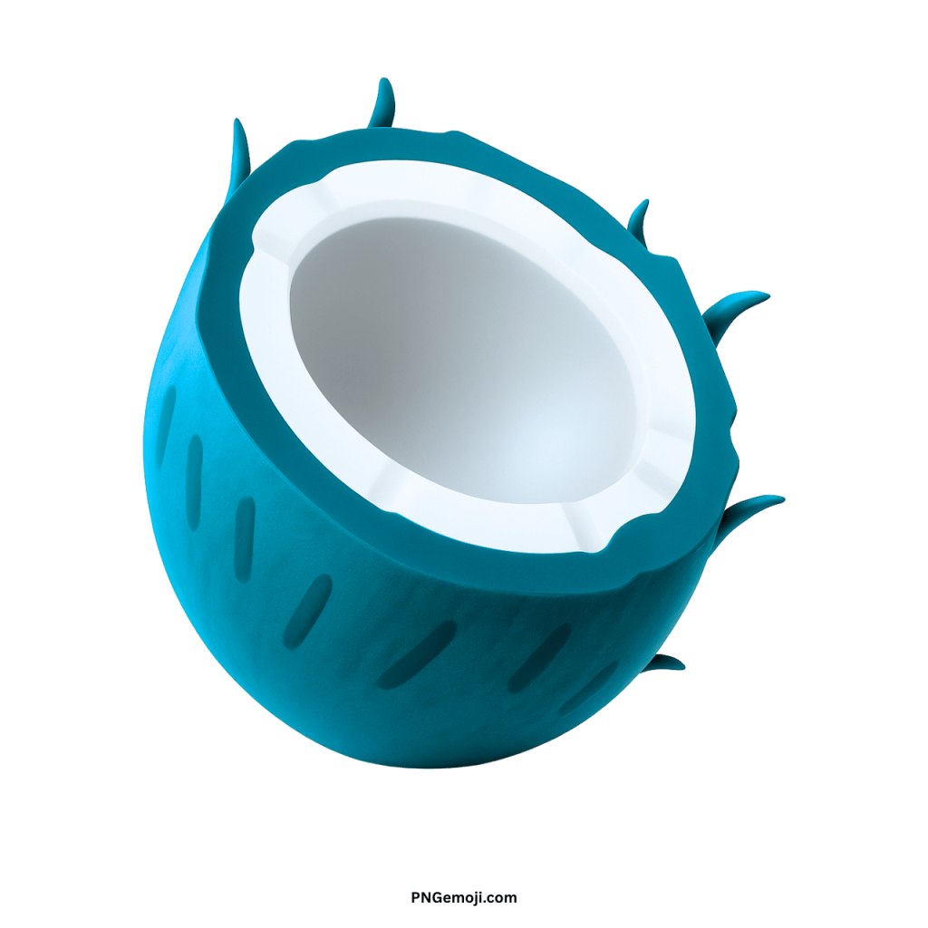 Blue coconut emoji half-shell with white inside tropical exotic fruit illustration