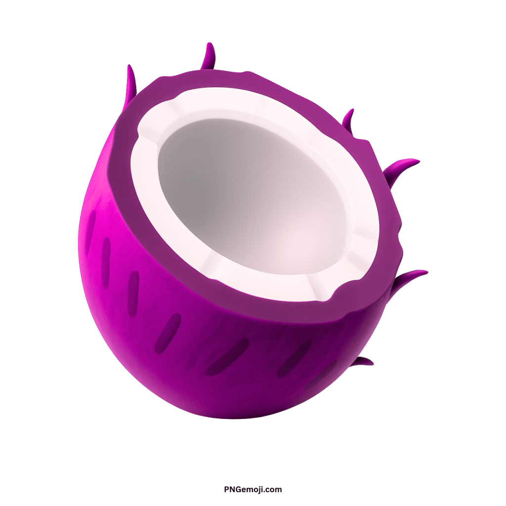 Purple coconut emoji half-shell with white inside tropical exotic fruit illustration
