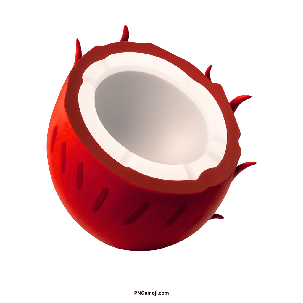 Red coconut emoji half-shell with white interior tropical fruit illustration
