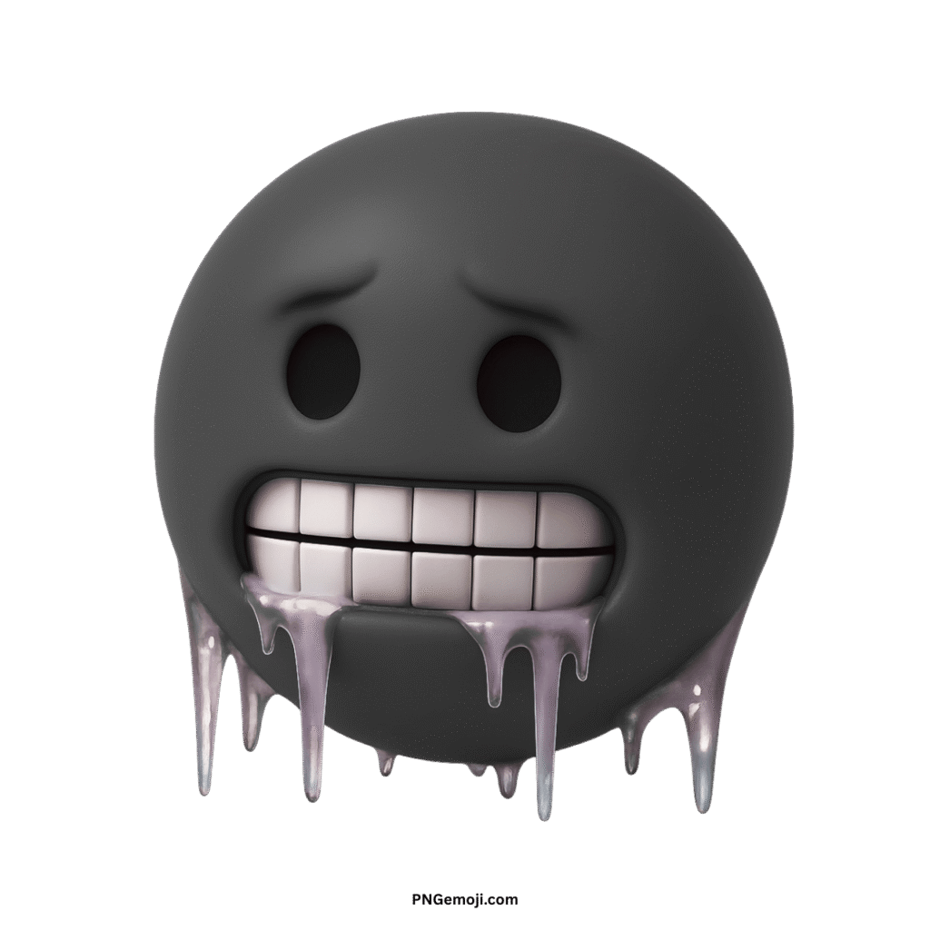  Gray cold face emoji shivering with chattering teeth and icicles, representing extreme cold.