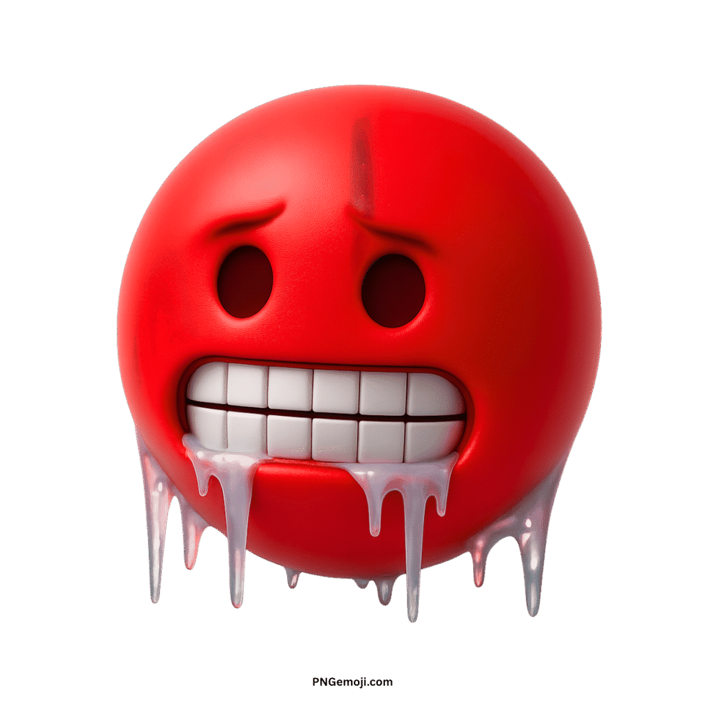 Red cold face emoji shivering with chattering teeth and icicles, representing extreme cold.