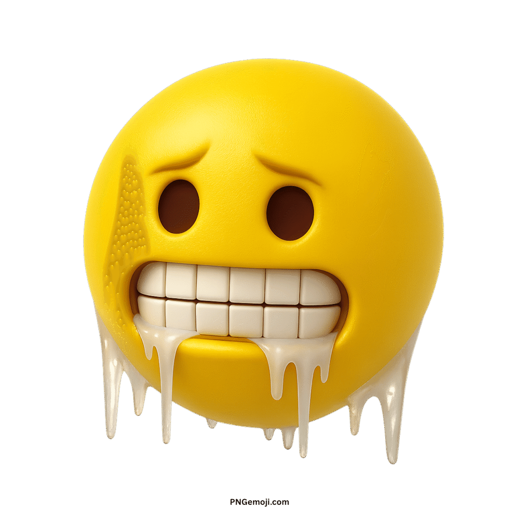 Yellow cold face emoji shivering with chattering teeth and icicles, representing extreme cold.