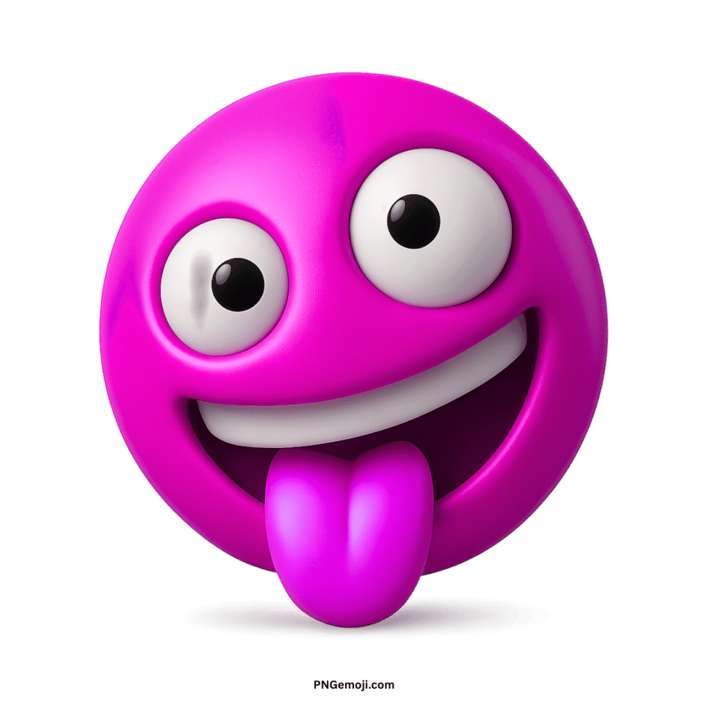 Crazy face pink 3D emoji with wide eyes, big smile, and tongue sticking out.