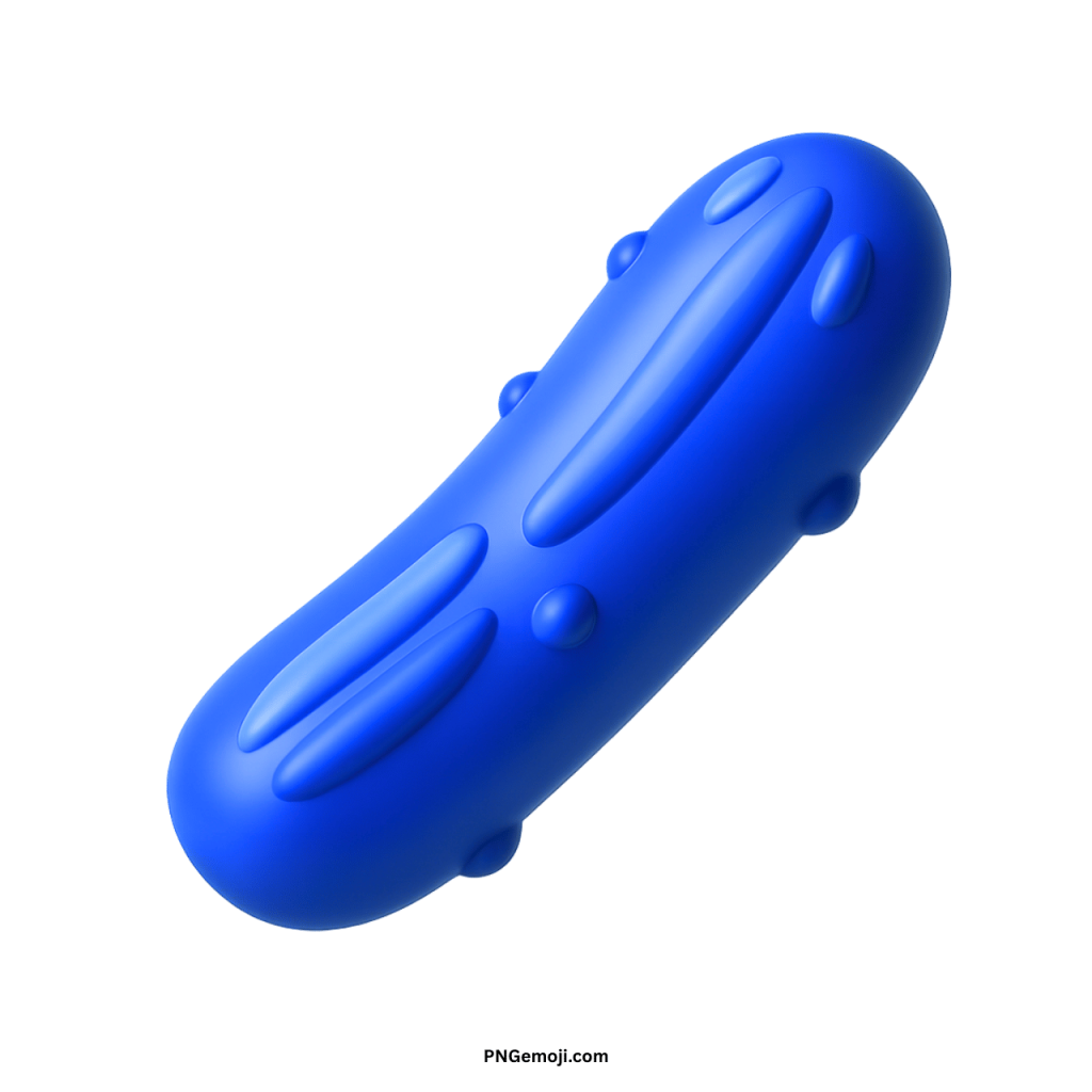 3D blue cucumber emoji icon, stylized pickle vegetable graphic, playful garden food symbol.