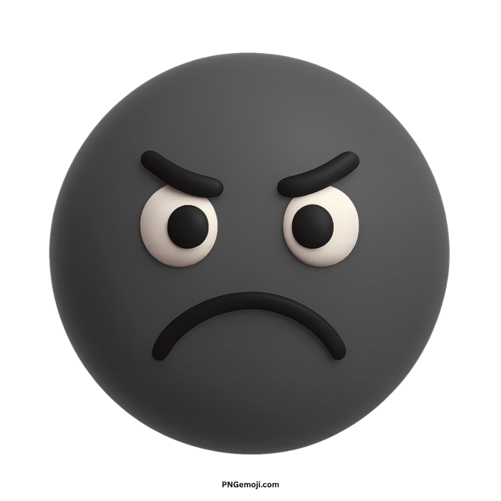  An angry dark grey emoji with furrowed brows, wide eyes, and a frustrated frown.