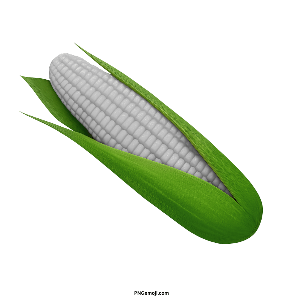 Fresh white ear of corn PNG with green husk isolated on transparent background
