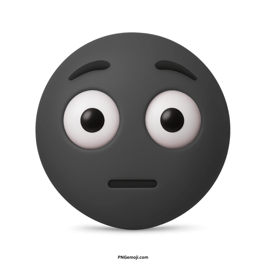 Flushed gray 3D emoji with wide-open eyes, raised eyebrows, and a flat mouth, conveying embarrassment or surprise.