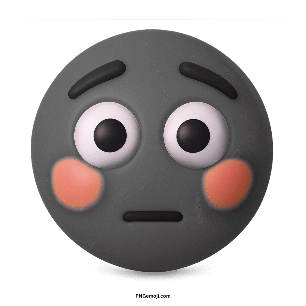  Flushed gray face emoji with wide eyes, flat mouth, and blushing red cheeks.