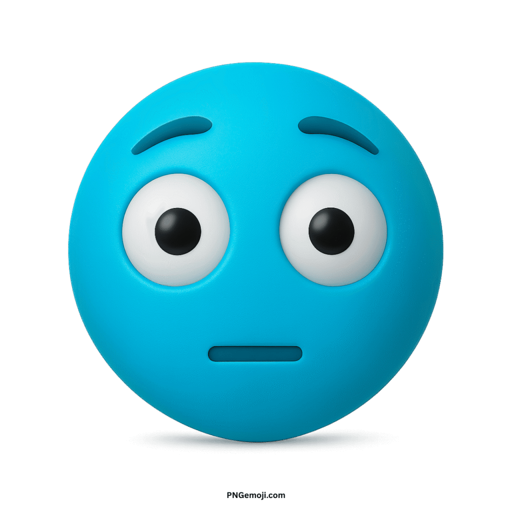 Flushed light blue 3D emoji with wide-open eyes, raised eyebrows, and a flat mouth, conveying embarrassment or surprise.