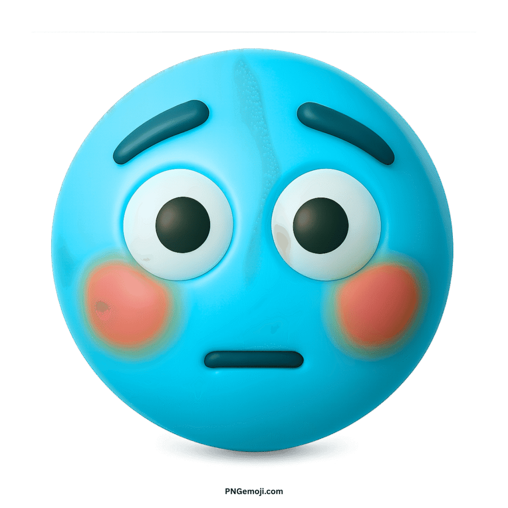  Flushed light blue face emoji with wide eyes, flat mouth, and blushing red cheeks.