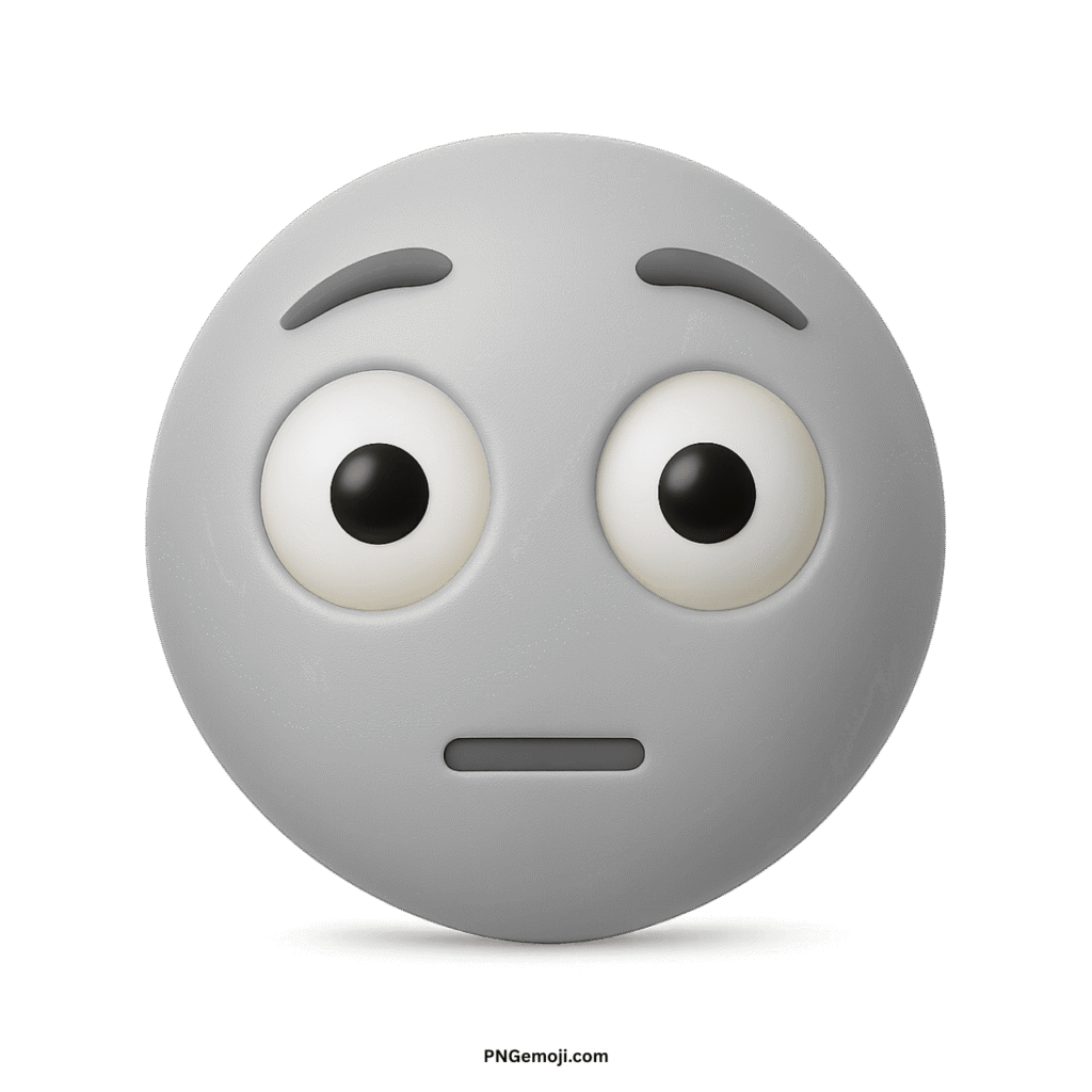 Flushed light gray 3D emoji with wide-open eyes, raised eyebrows, and a flat mouth, conveying embarrassment or surprise.