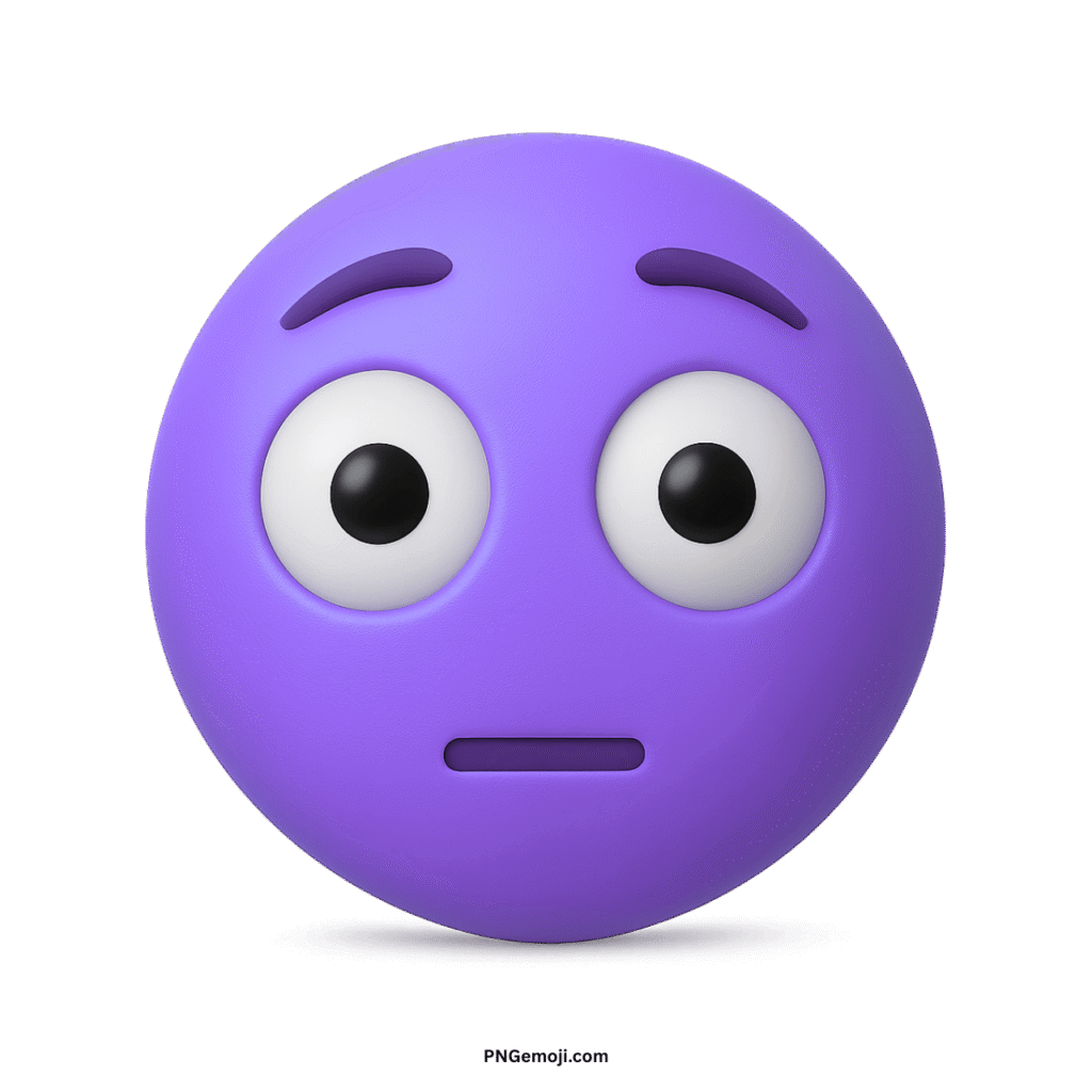  Flushed purple 3D emoji with wide-open eyes, raised eyebrows, and a flat mouth, conveying embarrassment or surprise.