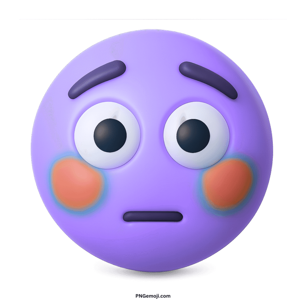 Flushed purple face emoji with wide eyes, flat mouth, and blushing cheeks.
