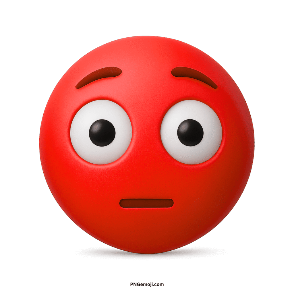  Flushed red 3D emoji with wide-open eyes, raised eyebrows, and a flat mouth, conveying embarrassment or surprise.