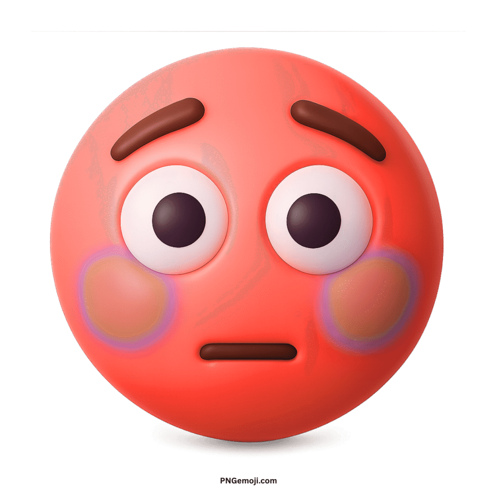 Flushed red face emoji with wide eyes, flat mouth, and blushing cheeks.