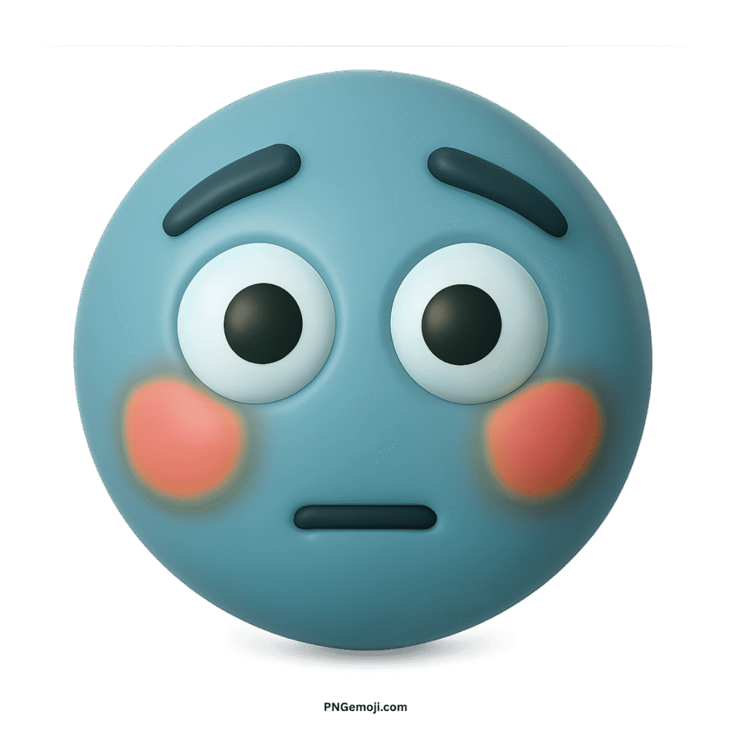  Flushed teal face emoji with wide eyes, flat mouth, and blushing red cheeks.