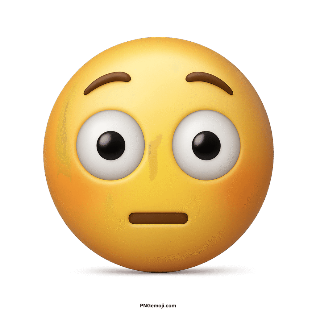 Flushed yellow 3D emoji with wide-open eyes, raised eyebrows, and a flat mouth, conveying embarrassment or surprise.