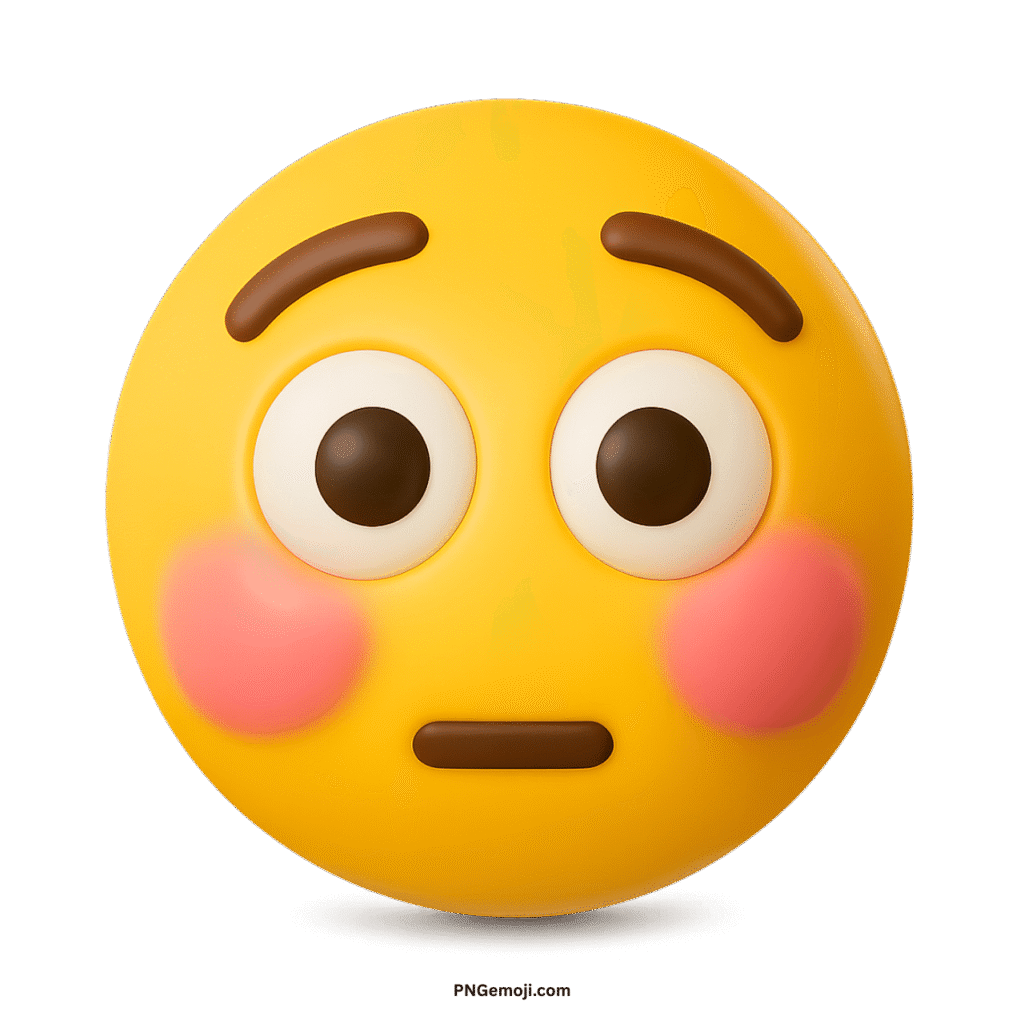 Flushed yellow face emoji with wide eyes, flat mouth, and blushing red cheeks.