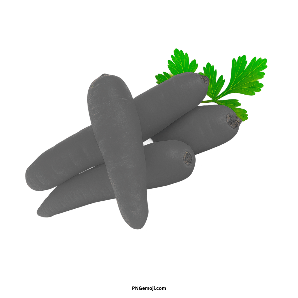 Fresh black carrot PNG with green leaves, healthy vegetable transparent background image