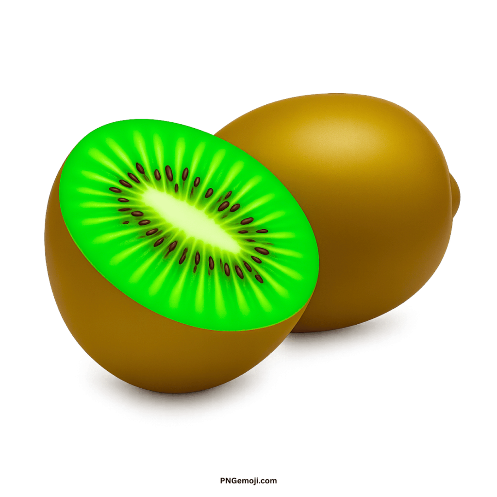 Fresh kiwi fruit PNG with green sliced inside and brown outer skin isolated background