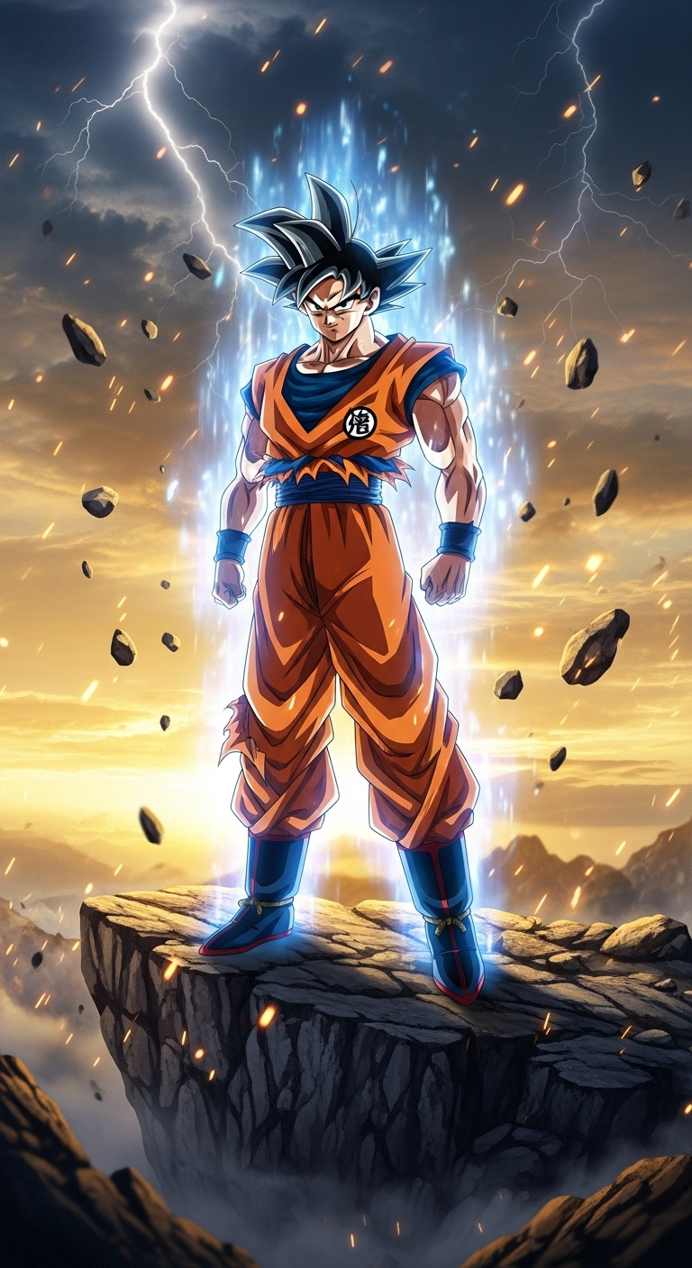 Goku Ultra Instinct 4K HD wallpaper with glowing aura and lightning power