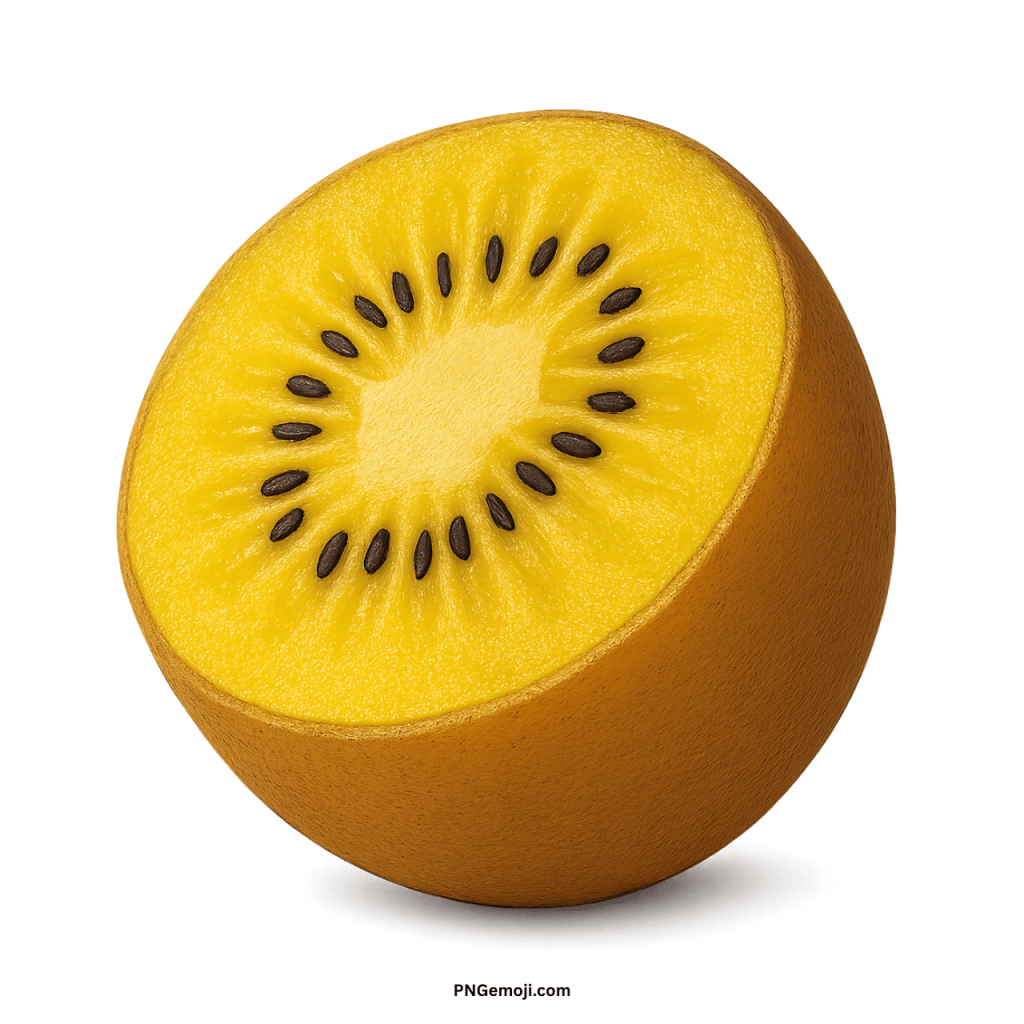 A vibrant golden kiwi fruit emoji, halved to reveal its bright yellow flesh and dark seeds.
