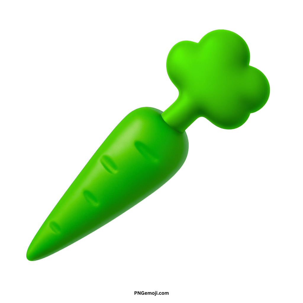 Green carrot emoji icon with leafy top cartoon vegetable design in high-quality PNG format