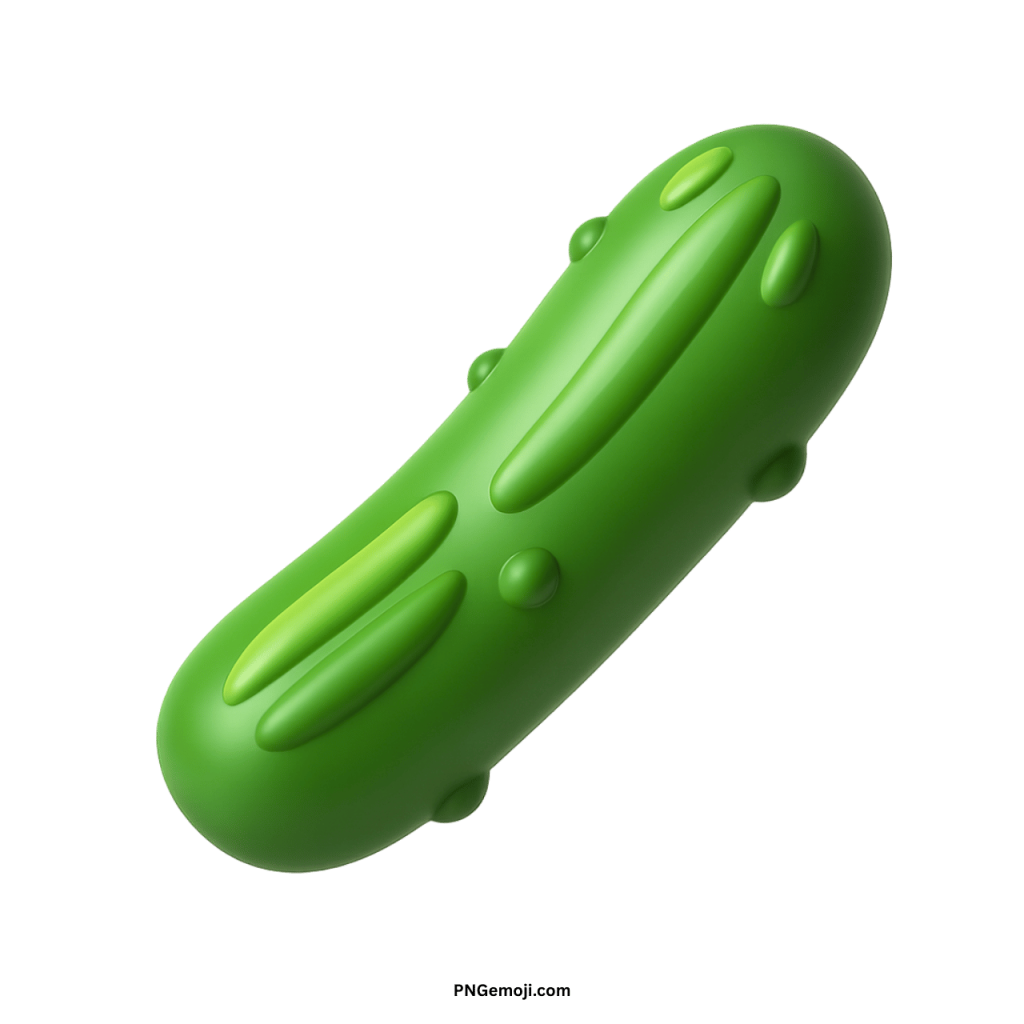 3D green cucumber emoji icon, stylized pickle vegetable graphic, classic garden food symbol.