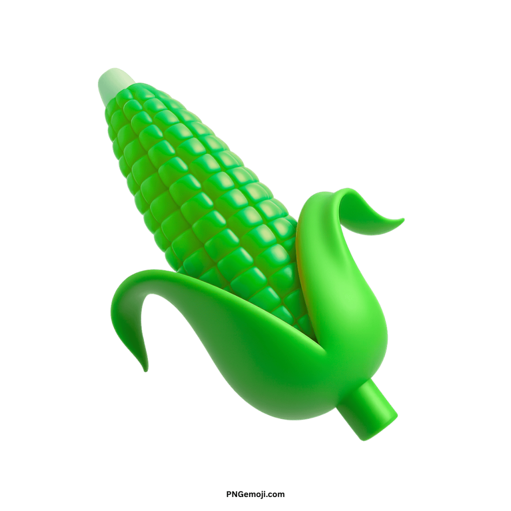 Green ear of corn emoji with husk in 3D cartoon style illustration design