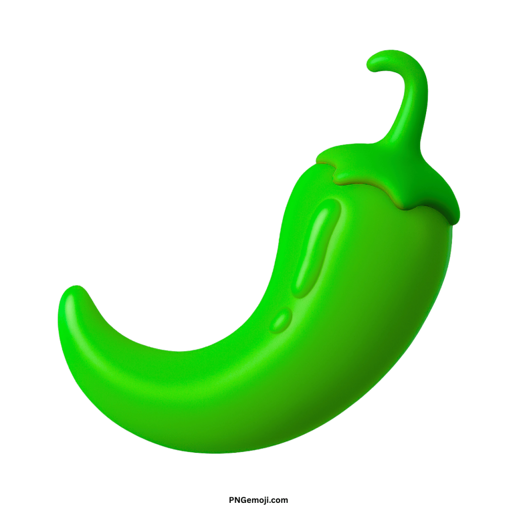 Green hot pepper emoji icon representing spicy chili vegetable with curved design and stem