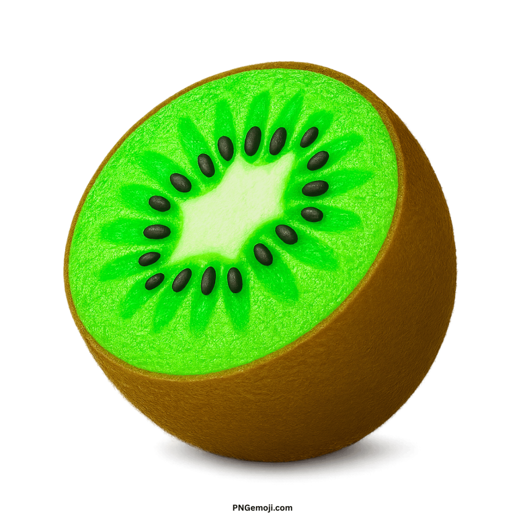 A classic green kiwi fruit emoji, halved to show its vibrant green flesh and black seeds.