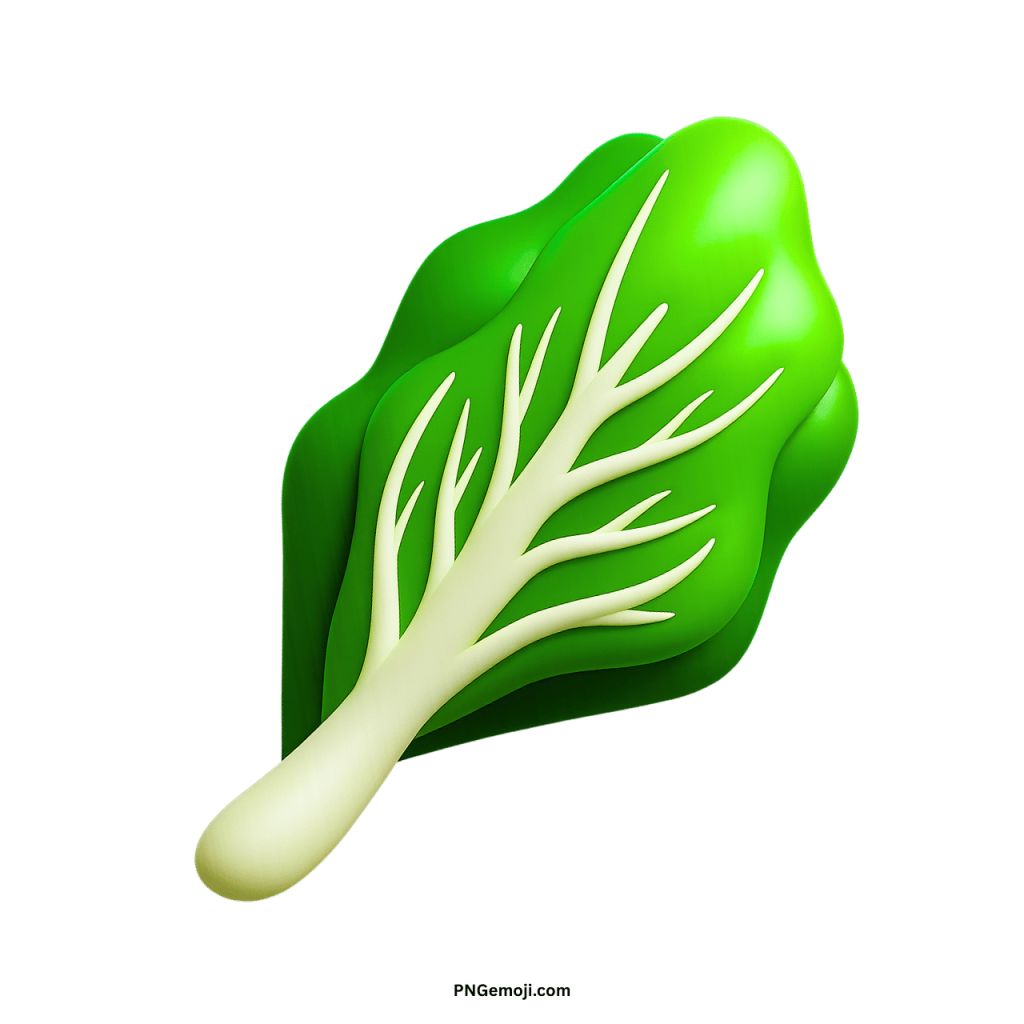 Fresh 3D rendered green leafy vegetable emoji with white stem, for digital use.v