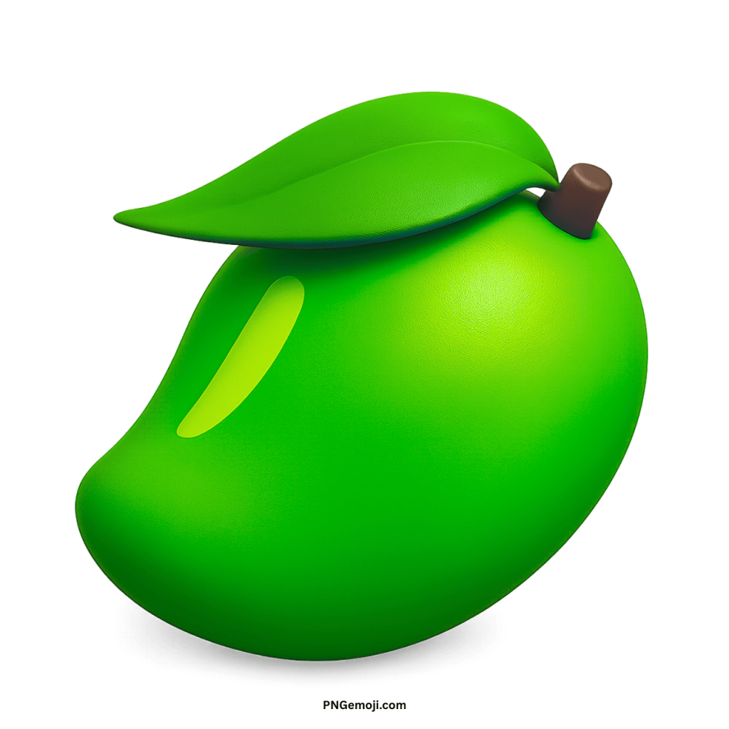 Green mango emoji 3D unripe fruit icon with leaf and glossy design