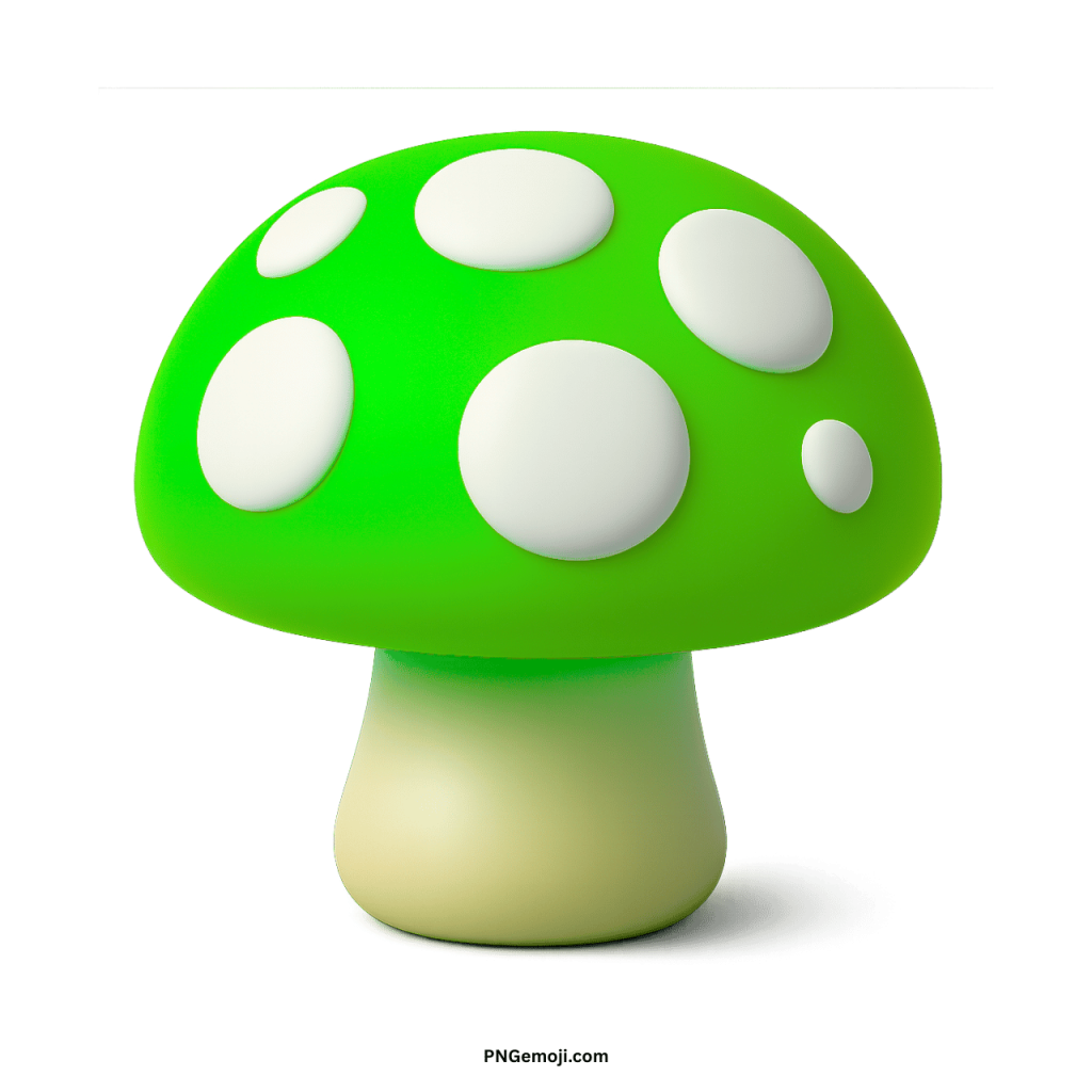 Green mushroom emoji with white spots modern 3D digital icon for chats and social media