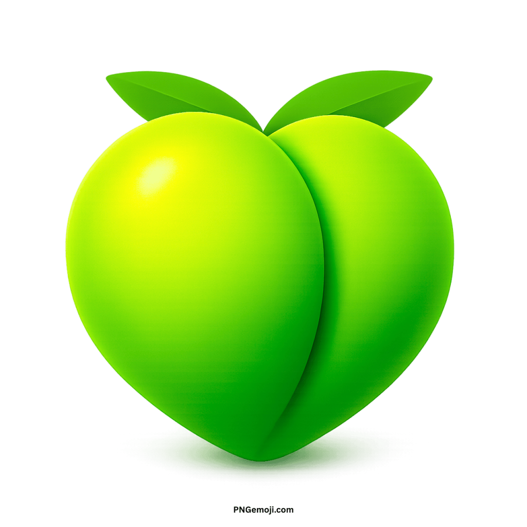  Green peach emoji icon with leaves, symbolizing freshness, health, and a unique look.
