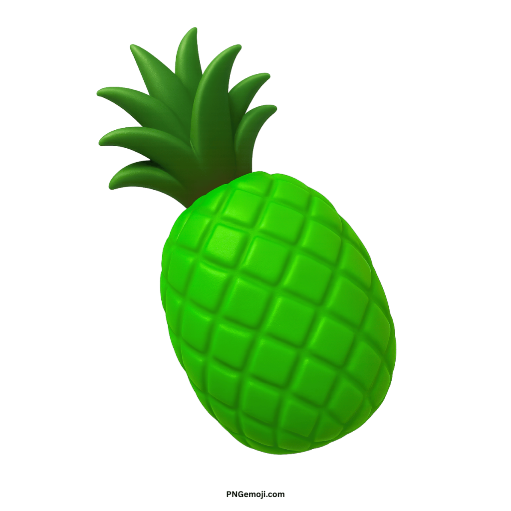 3D green pineapple emoji fruit with leafy crown on transparent background